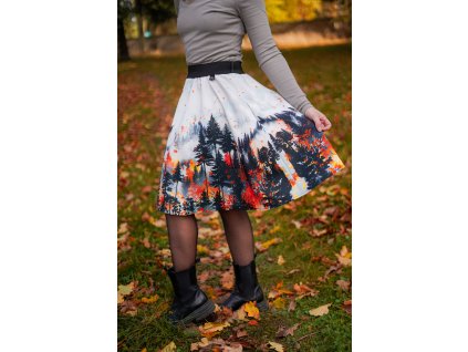 Půlkolová sukně - guma - podzimní les