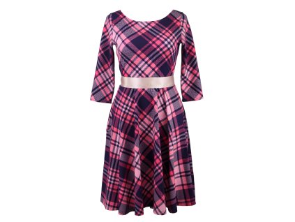 Půlkolové šaty 3/4 rukáv - růžová kostka