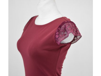 Tričko s krajkovými rukávky - vínové