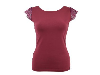 Tričko s krajkovými rukávky - vínové