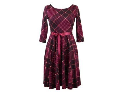 Půlkolové šaty 3/4 rukáv - fialová kostka