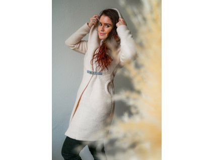 Kabát se sponou - merino - smetanový