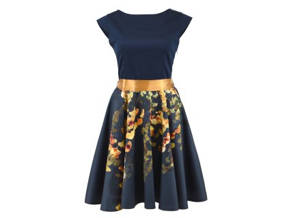 Kolové šaty - zlaté ginkgo