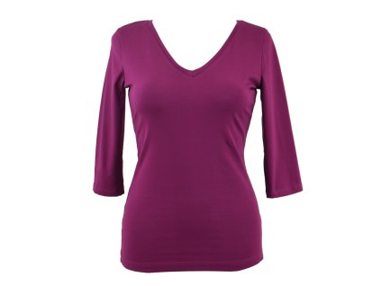 Tričko 3/4 rukáv - výstřih do V - fuchsiové