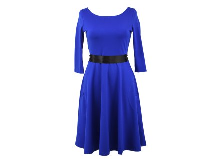 Půlkolové šaty 3/4 rukáv - královsky modré