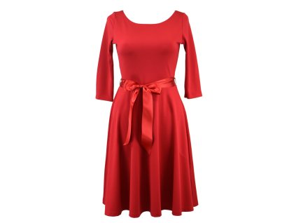 Půlkolové šaty 3/4 rukáv - červené