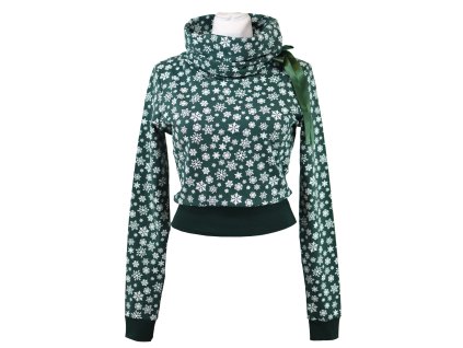 Mikina krátká s límcem - zelené vločky