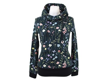 Mikina s kapucí - tmavá květinová