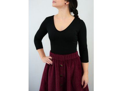 Tričko 3/4 rukáv - výstřih do V - černé