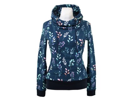 Mikina s kapucí - modrá květinová