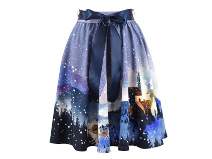 Půlkolová sukně - guma - vánoční vesnička