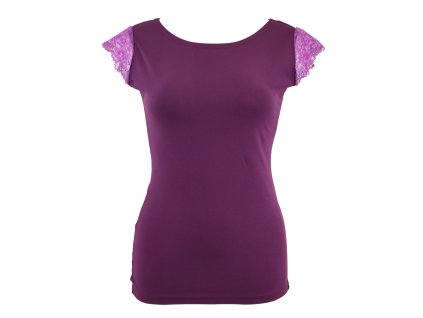 Tričko s krajkovými rukávky - fialová krajka
