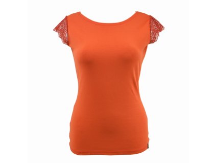 Tričko s krajkovými rukávky - sytě oranžové