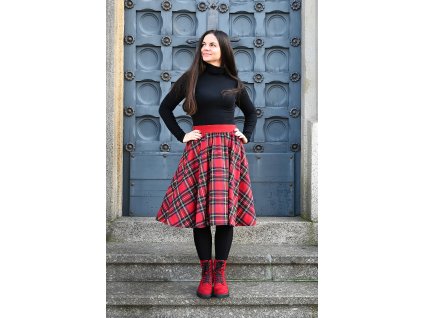 Kolová sukně - guma - červená kostka II.JAKOST
