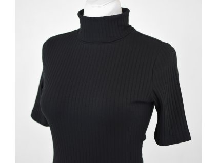 Rolák s delším rukávkem - černý - žebrovaný