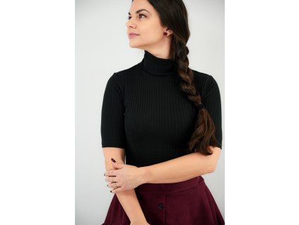 Rolák s delším rukávkem - černý - žebrovaný