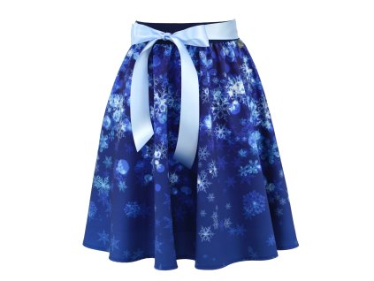 Půlkolová sukně - guma - modré vločky