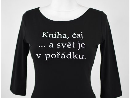 Tričko 3/4 rukáv - černé - kniha a čaj