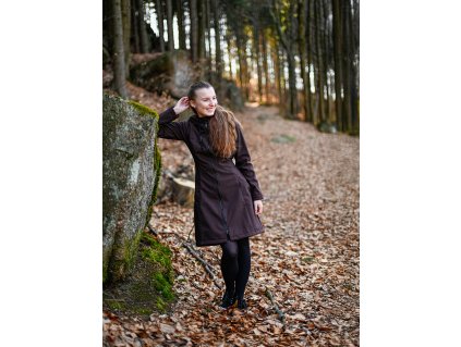Softshellový kabát - áčkový - tmavě hnědý
