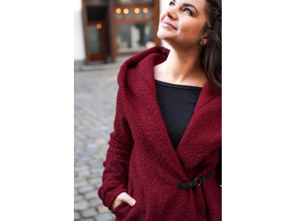 Kabát se sponou - buklé - vínový 2