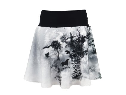 Půlkolová sukně - náplet - koně ve vánici