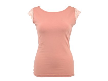 Tričko s krajkovými rukávky - broskvové a květinová krajka