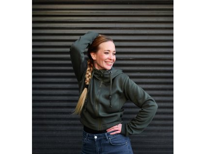 Krátká mikina na zip - khaki