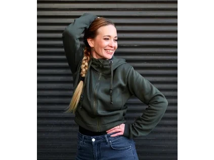 Krátká mikina na zip - khaki