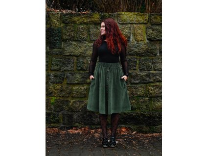 Sukně s knoflíky - manšestr - zelená