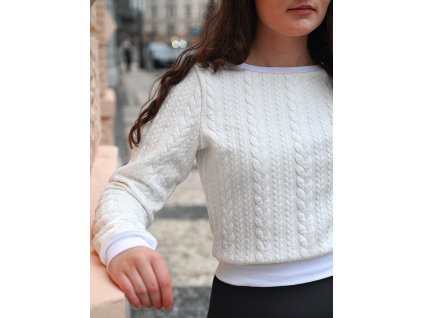 Mikina do pasu - copánky - smetanová