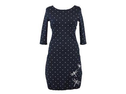 Šaty 3/4 rukáv - modrá a vážky