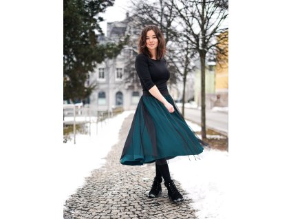 Midi sukně - guma - petrolejová a černý tyl