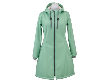 Softshellový kabát s beránkem - áčkový - mentol a kytička