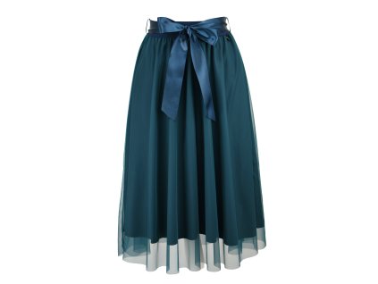 Midi sukně - guma - tmavě modrá a zelený tyl