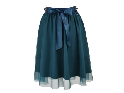 Půlkolová sukně - guma - tmavě modrá a zelený tyl
