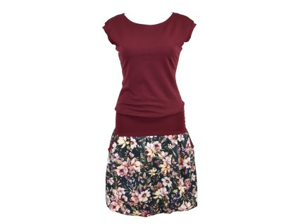 Balonová šatovka - vínová s květy