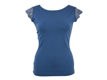 Tričko s krajkovými rukávky - modrošedé II.JAKOST