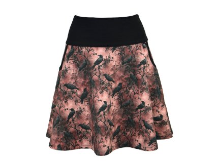 Půlkolová sukně - náplet - vrány v růžích
