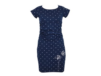 Šaty řasené - modré s puntínky - pampeliška