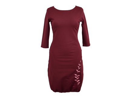 Šaty 3/4 rukáv - vínové s lístečky