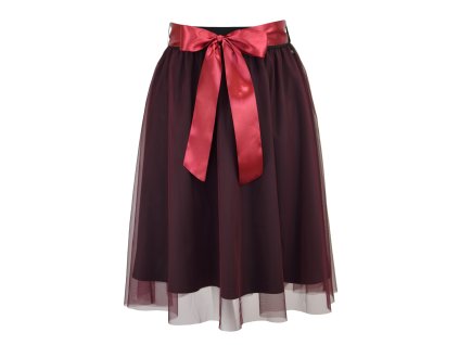 Půlkolová sukně - guma - černá a vínový tyl