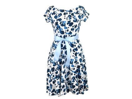 Půlkolové šaty - modrobéžové flíčky