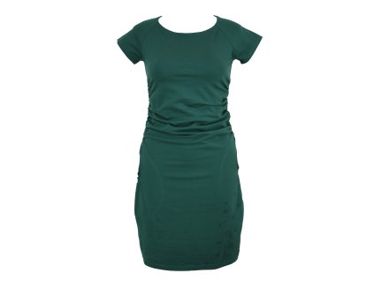 Šaty řasené - krátký rukáv - zelené - ptáčci