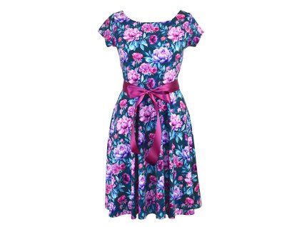 Půlkolové šaty - pivoňky