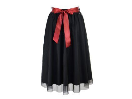 Midi sukně - guma - černá s tylem