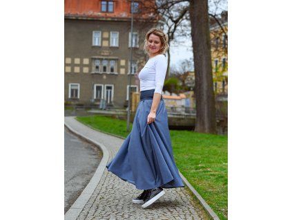 Maxi půlkolová sukně - světle modrá