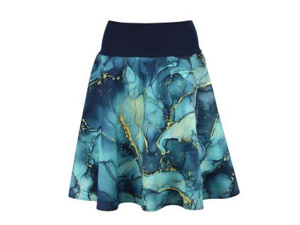 Půlkolová sukně - náplet - modrozelený mramor