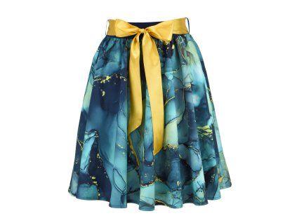 Půlkolová sukně - guma - modrozelený mramor