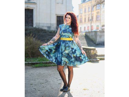 Kolové šaty - modrozelený mramor