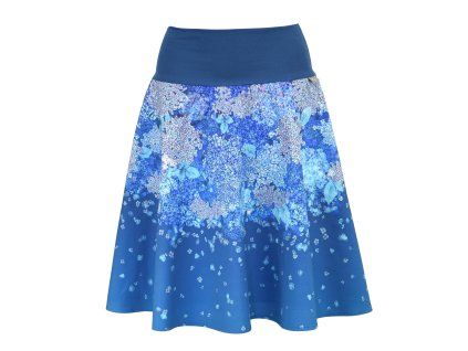 Půlkolová sukně - náplet - modré hortenzie